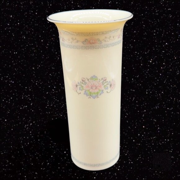 Vintage Lenox Vase Charleston Silver Edge Pink Blue Flowers USA Porcelain 6.5”T - Picture 8 of 13